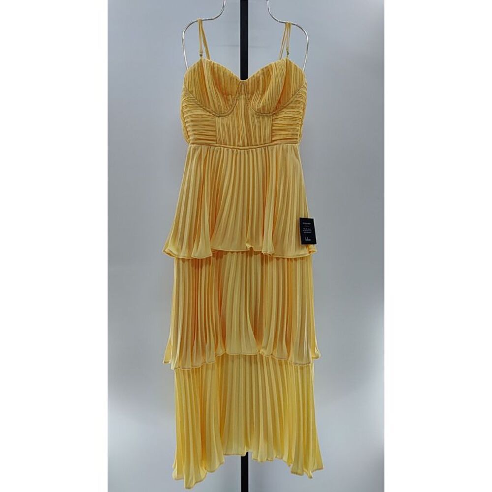 Lulu's Yellow Tiered Midi Dress with Sweetheart Neckline - Picture 2 of 3